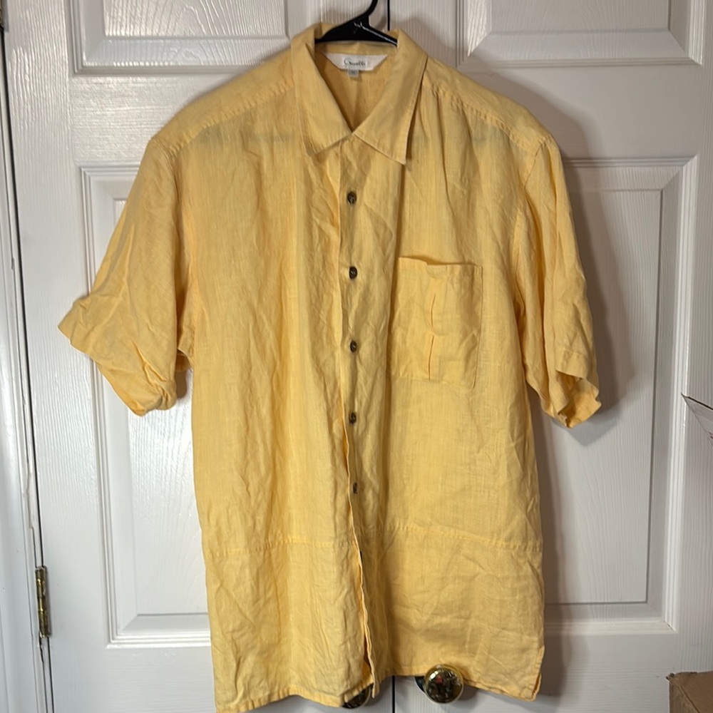 Genelli 100% Linen Yellow Casual Button Down Shirt Excellent Condition Size M